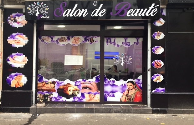 Devanture de Jessica Salon de Beauté Indienne, 77 rue des Pyrénées à Paris